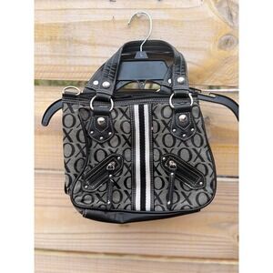 XOXO Monogram Handbag Black Gray Racing Stripe Y2K Satchel Bag Silver Hardware